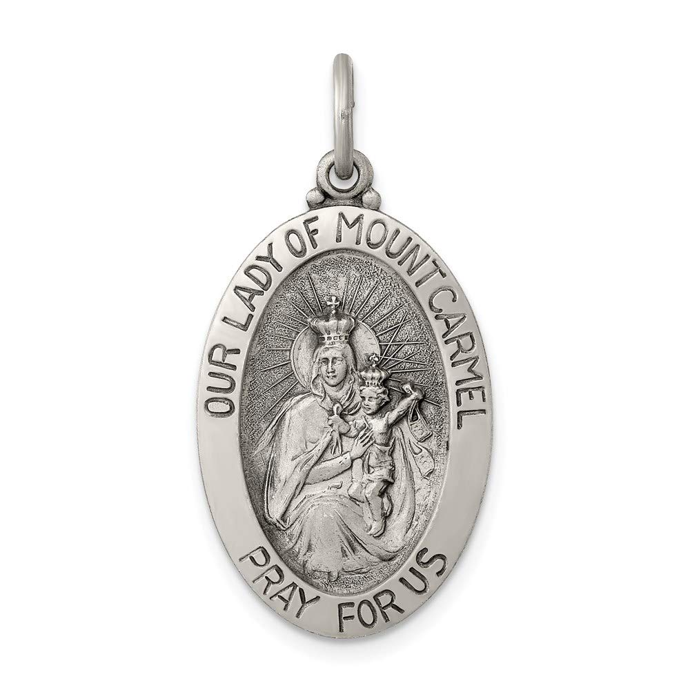 Sterling Silver Antiqued Our Lady of Mount Carmel Medal 31mm 16mm style QC5575