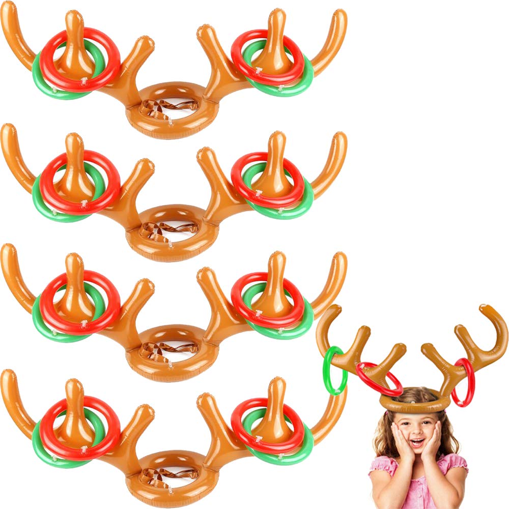 4 Pack Inflatable Antler Ring Games, Reindeer Ring Stocking Stuffers for Christmas Party Games Funny Gifts Kids Adults Outdoor Indoor Favors