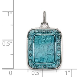 Sterling Silver Blue Enamel Square St. Christopher Medal Pendant QQC7374