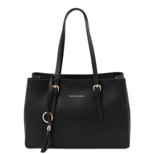 tuscany leather tl bag leather shoulder bag - tl142037 (black)