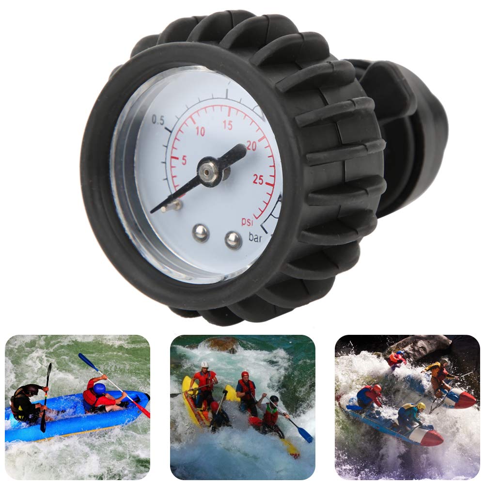 Simlug PVC Inflatable Boat Barometer, 0‑2 BAR/0‑30 PSI Rubber Dinghy Unidirectional Pressure Gauge for Inflatable Boats, Support Plates