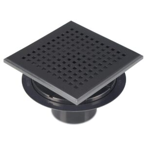 6 Inch Square Shower Floor Drain with ABS Shower Drain Base, 304 Stainless Steel Drain Cover, Matte Black