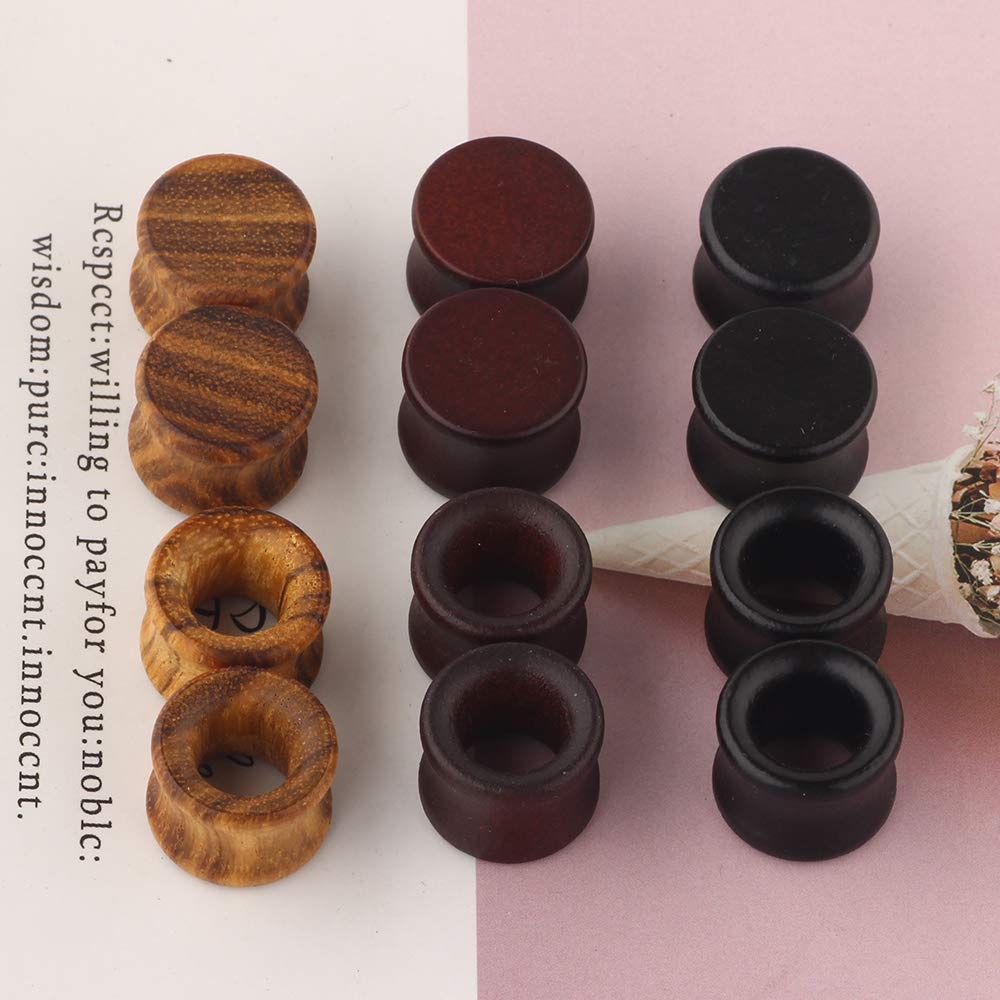 TIANCI FBYJS 12pcs Wood Ear Tunnels Wooden Gauges Vintage Black Brown Natural Organic Flesh Tunnel Plugs Piercing Stretcher Earrings 10mm 00g