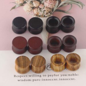 TIANCI FBYJS 12pcs Wood Ear Tunnels Wooden Gauges Vintage Black Brown Natural Organic Flesh Tunnel Plugs Piercing Stretcher Earrings 10mm 00g