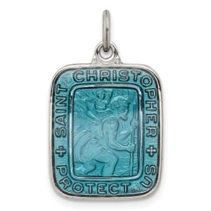 sterling silver blue enamel square st. christopher medal pendant qqc7374