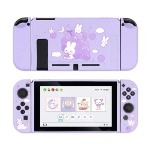 geekshare protective case for switch, soft tpu slim case cover compatible with nintendo switch console and joy-con (grape bunny)