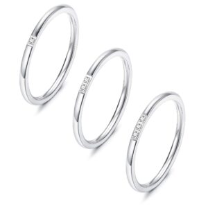 JOERICA 3PCS 1mm Stainless Steel Women Rings with Cubic Zirconia Plain Band Knuckle Stacking Midi Rings Comfort Fit