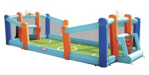 little tikes huge inflatable backyard soccer & basketball court for multiple kids, blower with gfci plug