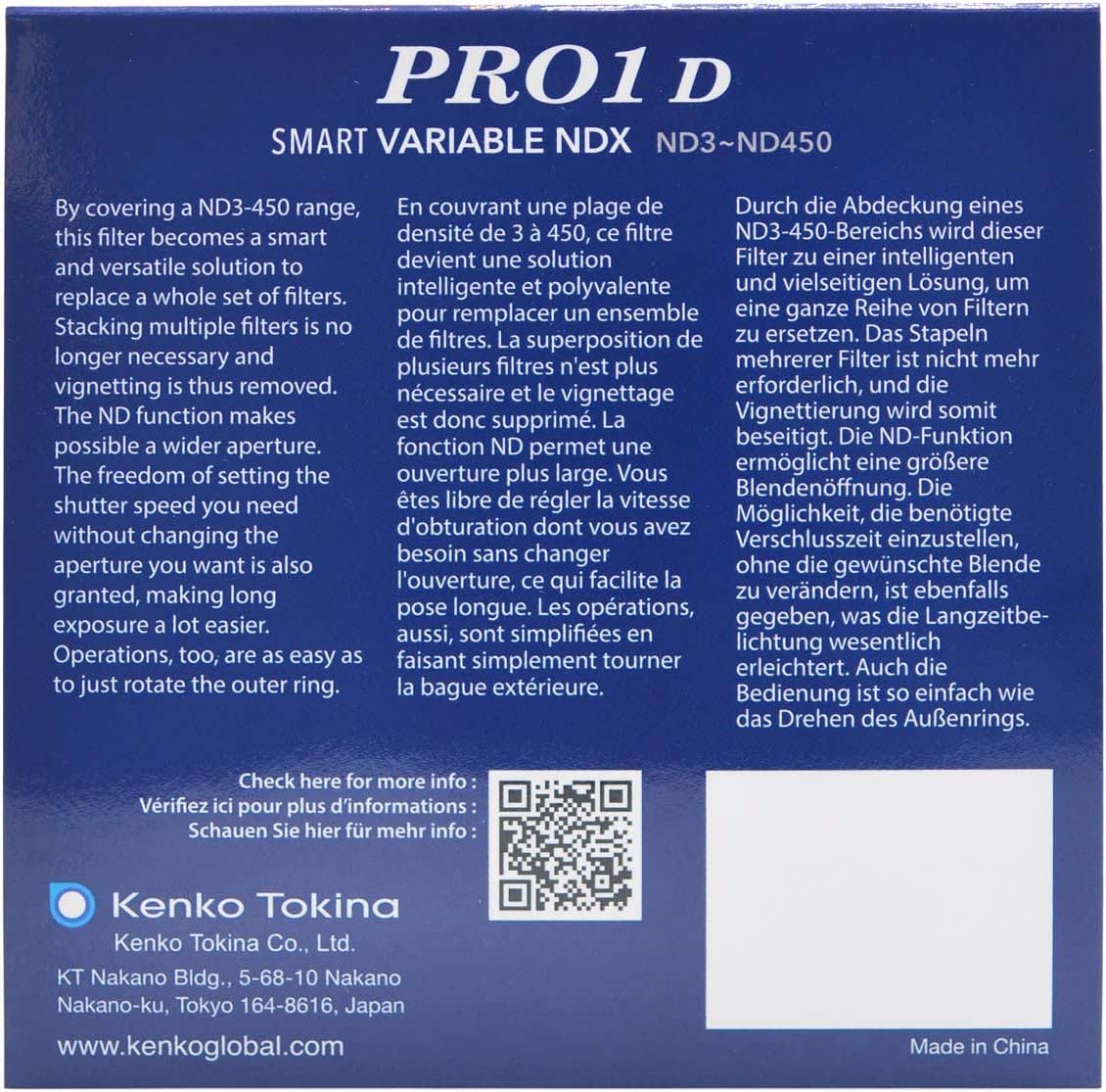 Kenko ND Filter PRO1D Smart Variable NDX3-450 Filter 58mm, for reducing The amount of light, Stepless concentration adjustment