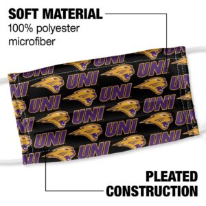 Popfunk University of Northern Iowa Logo Repeat - UNI Panthers Home 1-Ply Reusable Face Mask Covering with Adjustable Nose Wire, Unisex