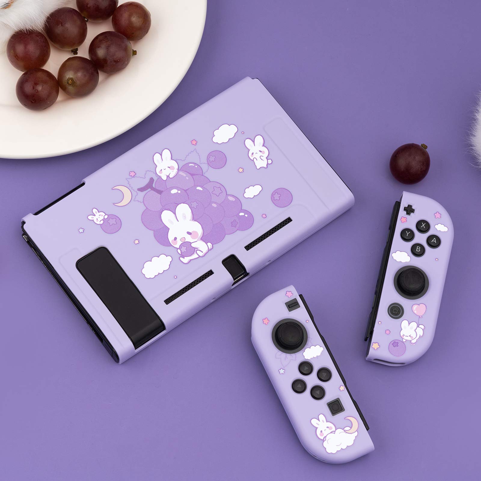 GeekShare Protective Case for Switch, Soft TPU Slim Case Cover Compatible with Nintendo Switch Console and Joy-Con (Grape Bunny)