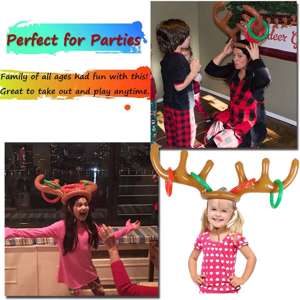 4 Pack Inflatable Antler Ring Games, Reindeer Ring Stocking Stuffers for Christmas Party Games Funny Gifts Kids Adults Outdoor Indoor Favors