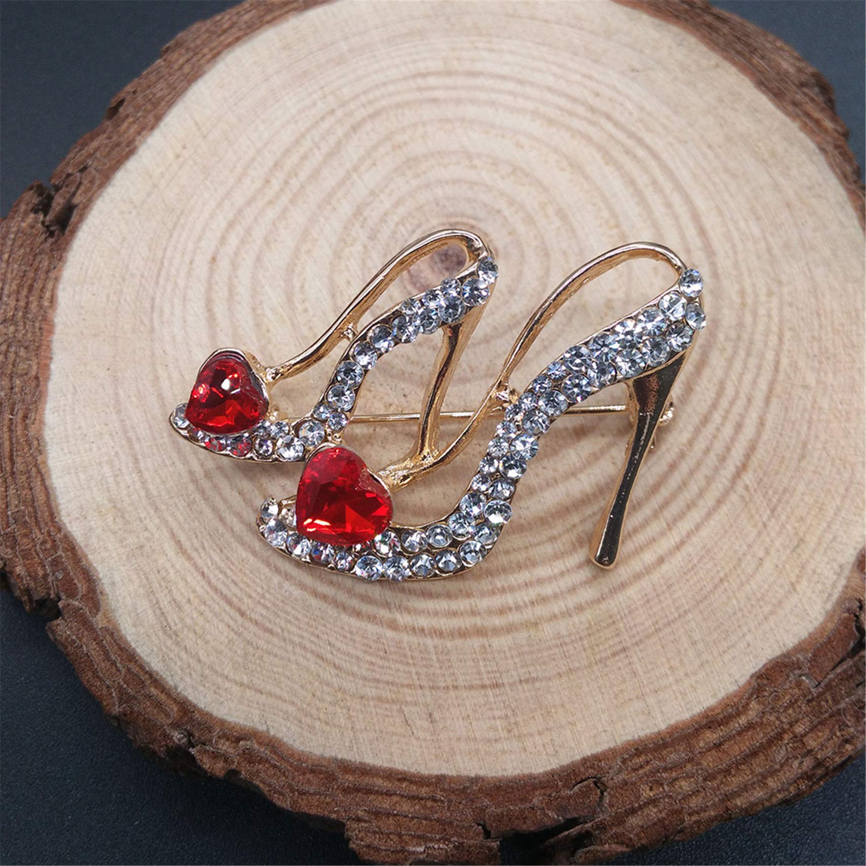 LKEEP Ladies Crystal Rhinestone High Heel Princess Shoes Brooches Women Stylish Charm Brooch Pin