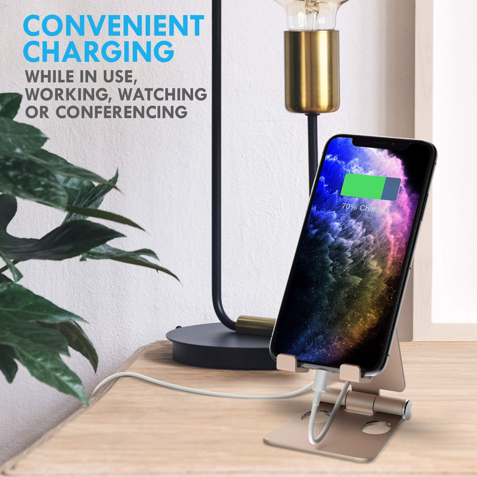 Aduro U-Rise Adjustable Phone Stand Foldable Aluminum Steel Universal Cell Phone Holder Portable Cell Phone Stand for Desk Gold