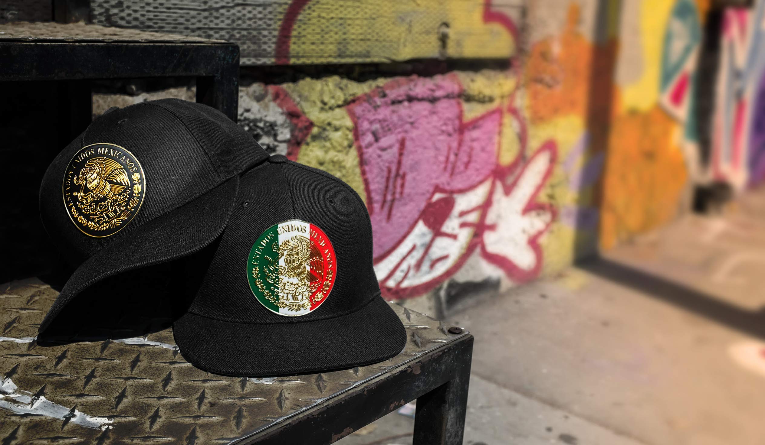 The Pride Mexican Flag Hat Men Women Glossy Detailed Custom Shield Patch Baseball Hats Mexican Eagle (BK-Bk-Chrome)