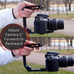 GENS Handheld Camera Stabilizer Grip - Universal U-Shaped Handle Works with DSLR, Mirrorless, & Video Cameras with 1/4"-20 Threaded Insert - Foldable Design with Extra Mounting Holes for Accessories