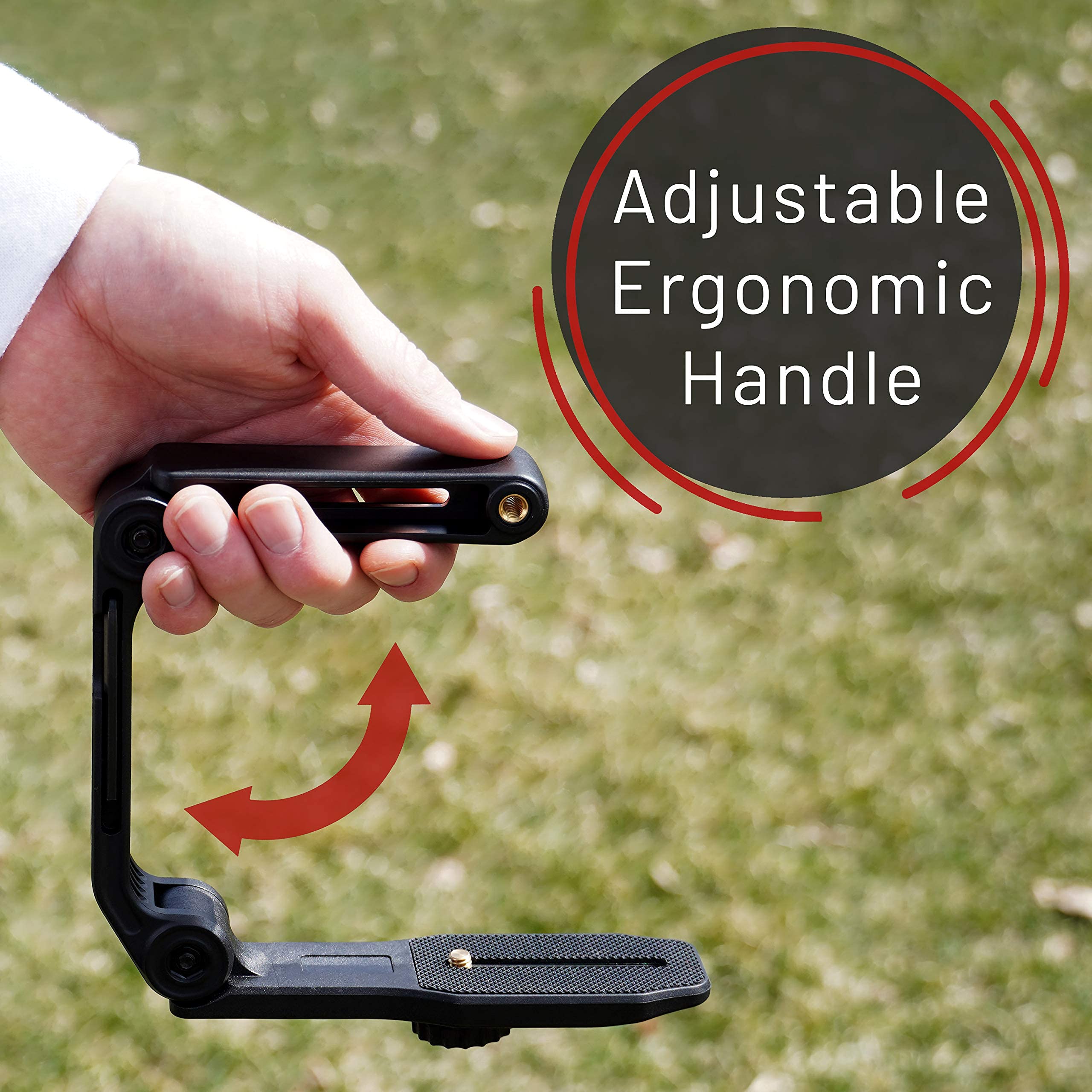 GENS Handheld Camera Stabilizer Grip - Universal U-Shaped Handle Works with DSLR, Mirrorless, & Video Cameras with 1/4"-20 Threaded Insert - Foldable Design with Extra Mounting Holes for Accessories