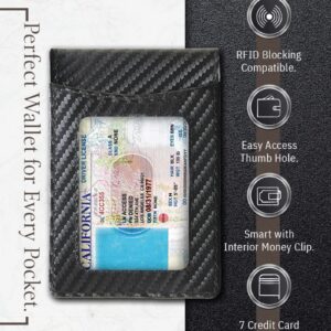 Access Denied Carbon Fiber Leather Mens Wallet - Slim Money Clip Bifold Wallets For Men RFID Front Pocket Thin Credit Card Holder - Gifts For Men