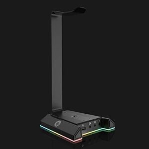 Headset Stand, Headsets Holder with 7.1 Surround Sound & RGB Light, Gaming Headset Stand with USB & 3.5mm Port, Headphone Stand Perfect Gaming Accessories Gifts for Gamer, Suitable for Most Headphones