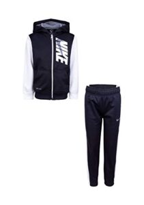 nike boy`s dry fit therma zip hoodie & sweatpants 2 piece set (white(86g933-w1x)/black, 4 little kids)