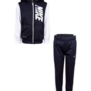 Nike Boy`s Dry Fit Therma Zip Hoodie & Sweatpants 2 Piece Set (White(86G933-W1X)/Black, 4 Little Kids)