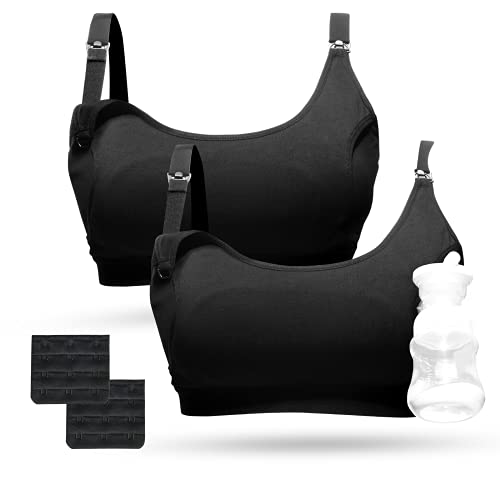 Pumping Bra, Momcozy Hands Free Pumping Bras for Women 2 Pack Supportive Comfortable All Day Wear Pumping and Nursing Bra in One Holding Breast Pump for Spectra S2, Bellababy, Medela, etc(XX-Large)