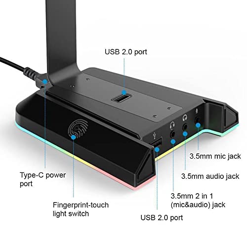 Headset Stand, Headsets Holder with 7.1 Surround Sound & RGB Light, Gaming Headset Stand with USB & 3.5mm Port, Headphone Stand Perfect Gaming Accessories Gifts for Gamer, Suitable for Most Headphones