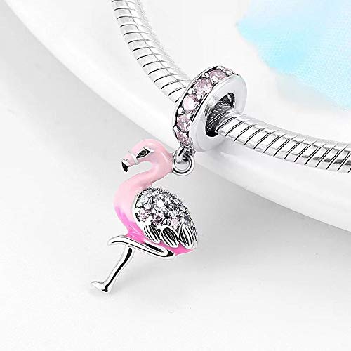 YUHE Pink Flamingo Charm 925 Sterling Silver Beads with Clear CZ Fit Women Pandora Style Bracelet,for Thanksgiving/Christmas Day