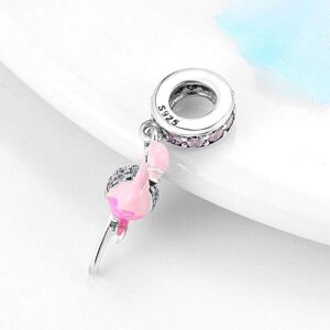 YUHE Pink Flamingo Charm 925 Sterling Silver Beads with Clear CZ Fit Women Pandora Style Bracelet,for Thanksgiving/Christmas Day