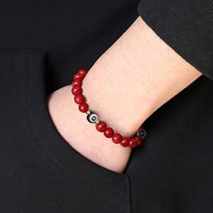 L&C Feng Shui Black Obsidian Beaded Bracelet - Women Mens 8MM Evil Eye Original Natural Crystal Onyx Relief Reiki Healing Stone Protection Strand Bracelet Bring Luck Prosperity Wealth (Red Howlite)