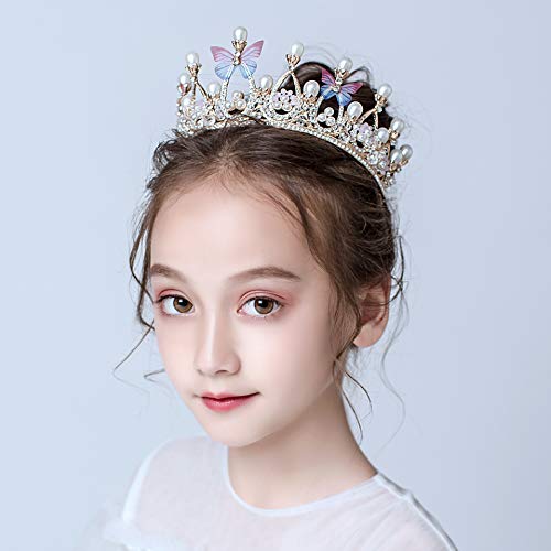 Princess Tiaras for Girls, Birthday Crown for Girls Butterfly Princess Performance Disc Hair Model Catwalk Handmade Crystal Tiara