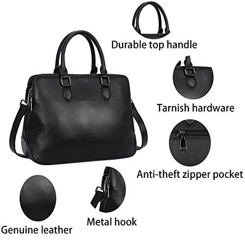 HESHE Genuine Leather Handbags Tote Shoulder Bags for Women Large Capacity Messenger Zippered Womens Purses and Handbags Top Handle Bag(Black-Top Grain Genuine Leather)