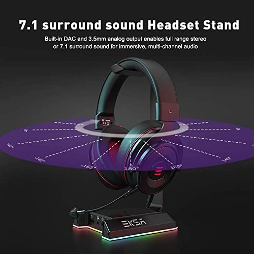 Headset Stand, Headsets Holder with 7.1 Surround Sound & RGB Light, Gaming Headset Stand with USB & 3.5mm Port, Headphone Stand Perfect Gaming Accessories Gifts for Gamer, Suitable for Most Headphones