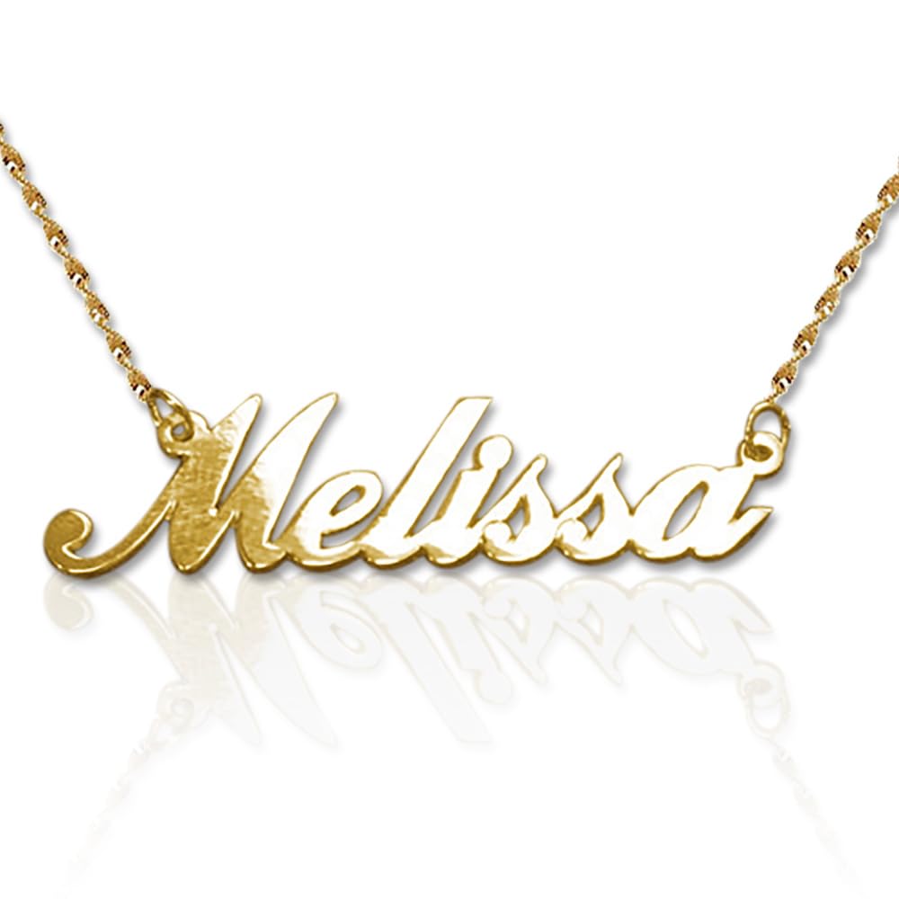 MyNameNecklace Name Necklace Personalized Sterling Silver Gold Plated Custom Made Pendant Nameplate Cursive Style Precious Metals Gift for Women