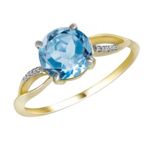 diamond blue topaz yellow gold ring - 0.01 carat 14k yellow gold ring with white diamond and 1.54 carat blue topaz gold statement ring (7)