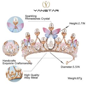 Princess Tiaras for Girls, Birthday Crown for Girls Butterfly Princess Performance Disc Hair Model Catwalk Handmade Crystal Tiara