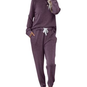 Eurivicy Women's Solid Loungewear Set 2 Piece Long Sleeve Pullover and Drawstring Sweatpants Sport Outfits Sets