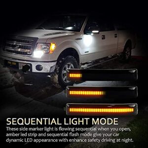 D-Lumina Sequential LED Side Mirror Reflector Turn Signal Lights Smoked Lens Compatible with 2009-2014 Fo-rd F150, Side Marker Blinker Light Replace Factory Amber Reflectors