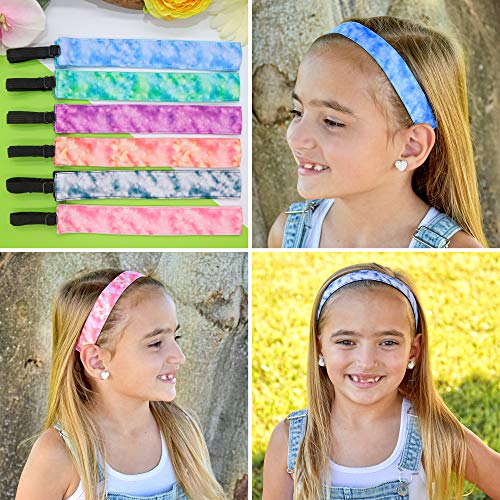 FROG SAC 6 PCS Tie Dye Headbands for Girls, Elastic No Slip Adjustable Rainbow Hair Bands for Girl Teens, Stretch Head Bands for Women, Cute Non Slip Hair Accessories Party Favors for Kids