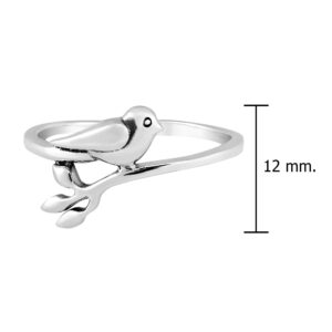 AeraVida Sweet Bird On a Leafy Branch .925 Sterling Silver Band Ring (7)