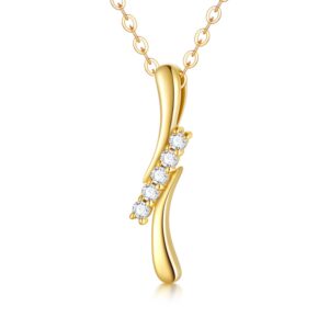 14K Solid Gold Diamond Necklace for Women, Yellow Gold"Soulmate" Diamond Pendant Necklace Fine Jewelry Gift for Her, Wife, Mom 18 inch (Adjustable Length)