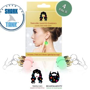 Light Up Ornament Earrings - The Original from Beardaments, 4pc Red and Green Colorful Christmas for Holiday Party, Cosplay, Women Costume