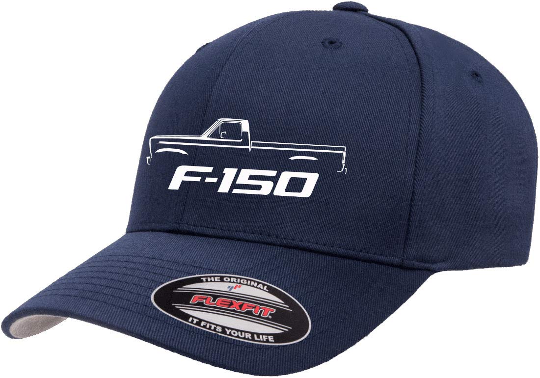 1980-86 Ford F150 Pickup Truck Outline Design Flexfit 6277 Athletic Baseball Fitted Hat Cap Navy S/M