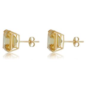 AVORA 10K Yellow Gold 10mm Asscher Cut Citrine Yellow Simulated Diamond CZ Stud Earrings