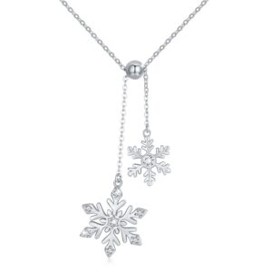 snowflake necklace sterling silver frozen double snowflake with shiny cubic zirconia pendant winter jewerly elegant snow gift for women girlfriend sweater christmas thanksgiving daily (18)