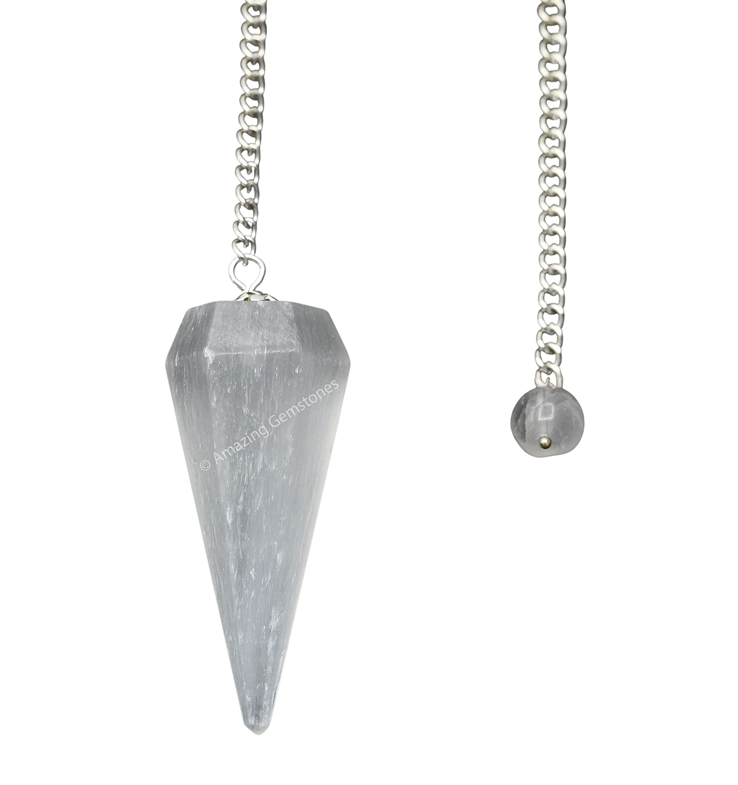 Amazing Gemstone Selenite Crystal Pendulum for Divination - Dowsing Pendulum Necklace with Chain and Crystal Ball for Reiki Healing and Crystal Grid Meditation