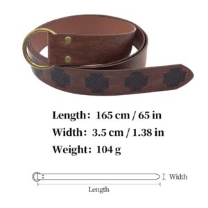 HiiFeuer Medieval Embossed PU Leather O Ring Belt, Retro Renaissance Knight Belt (Dark Brown A)