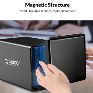 ORICO 4 Bay External Raid Hard Drive Enclosure Magnetic Aluminum Type C to SATA for 3.5inch HDD Tool Free Storage Case Support 7 RAID Modes Up to 64TB(4X16TB) - NS400RC3