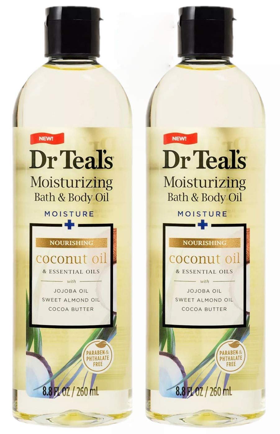 Dr. Teals Coconut Bath & Body Oil Gift Set (2 Pack, 8.8oz Ea.) - Nourishing Coconut Essential Oils Blended with Sweet Almond Oil & Cocoa Butter - Paraben & Phthalate Free - at Home Spa Kit