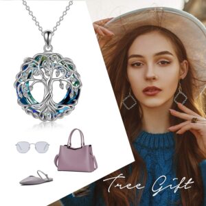 POPLYKE Tree of Life Necklace for Women Sterling Silver Celtic Knot Family Tree With Blue Crystal Irish Gifts for Mom